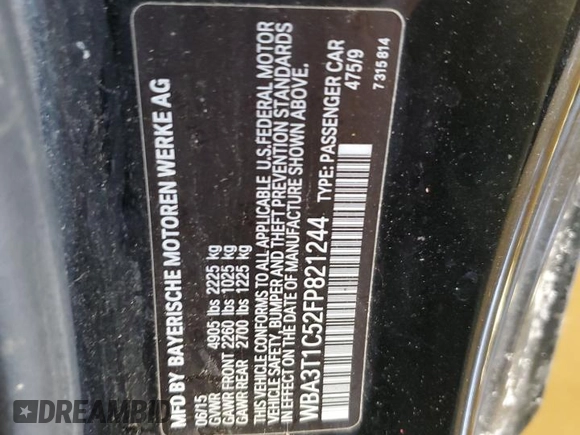 2015 BMW 4 Series 428i xDrive with VIN WBA3T1C52FP821244, listed as a Copart auction lot 42803085 with 71,372 mi miles and Salvage Title. Bid and sale history available at carsss.com. Image 12.