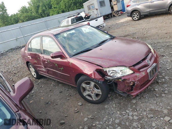 2004 Honda Civic EX with VIN 2HGES26764H537541, listed as a Copart auction lot 60645135 with 142,887 mi miles and Salvage title. Bid and sale history available at DreamBid. Image 4.