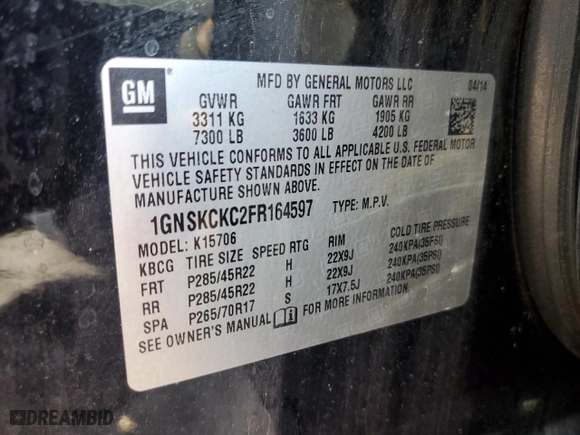 2015 Chevrolet Tahoe LTZ with VIN 1GNSKCKC2FR164597, listed as a Copart auction lot 52760725 with 188,814 mi miles and Clean Title. Bid and sale history available at carsss.com. Image 13.