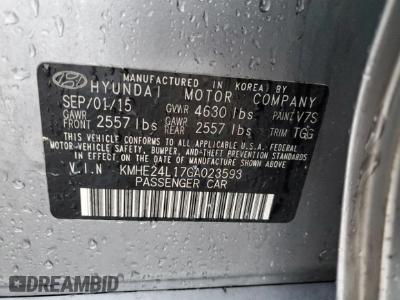 2016 Hyundai Sonata Hybrid SE with VIN KMHE24L17GA023593, listed as a Copart auction lot 39782034 with 79,575 mi miles. Bid and sale history available at carsss.com. Image 15.