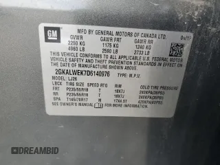 2013 GMC Terrain SLT with VIN 2GKALWEK7D6140976, listed as a Copart auction lot 62548985 with 128,968 mi miles and Salvage title. Bid and sale history available at DreamBid. Image 13.