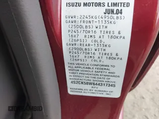 2004 Isuzu Rodeo S z VIN 4S2CK58W644317345, wystawiony jako IAAI lot #41940961 z przebiegiem Nie podano mil oraz . Historia ofert i sprzedaży dostępna na DreamBid. Obrazek 9.