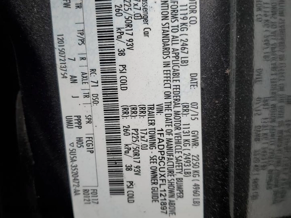 2015 Ford C-Max Energi SEL with VIN 1FADP5CUXFL121897, listed as a Copart auction lot 53493675 with 73,448 mi miles and Salvage Title. Bid and sale history available at carsss.com. Image 12.