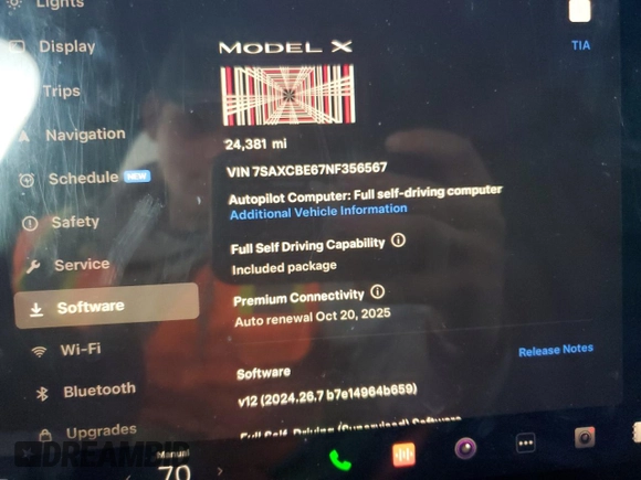 2022 Tesla Model X Plaid with VIN 7SAXCBE67NF356567, listed as a Copart auction lot 43243895 with 24,381 mi miles and Salvage Title. Bid and sale history available at DreamBid. Image 9.