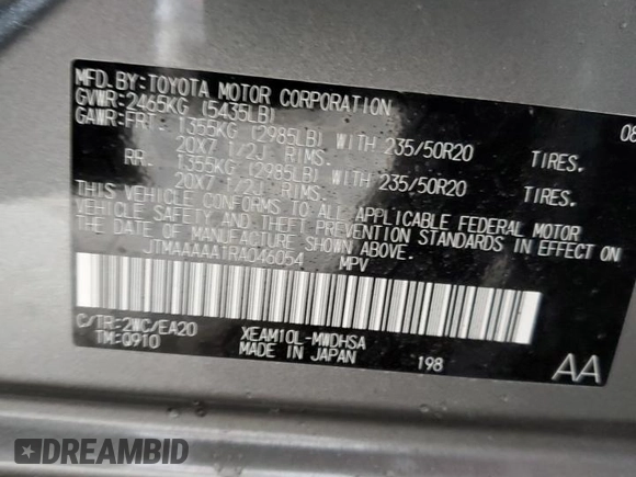 2024 Toyota bZ4X XLE with VIN JTMAAAAA1RA046054, listed as a Copart auction lot 53476515 with Not Provided miles and Salvage Title. Bid and sale history available at DreamBid. Image 14.