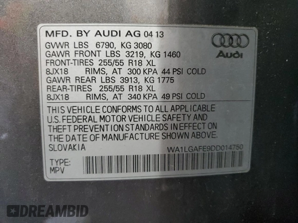 2013 Audi Q7 Premium Plus z VIN WA1LGAFE9DD014750, wystawiony jako Copart lot #60753335 z przebiegiem 130 109 mil mil oraz Czysty tytuł • Clean title. Historia ofert i sprzedaży dostępna na DreamBid. Obrazek 13.
