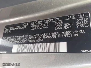 2019 Volvo S60 R-Design with VIN 7JRA22TM0KG004179, listed as a IAAI auction lot 41716942 with 27,466 mi miles. Bid and sale history available at carsss.com. Image 9.