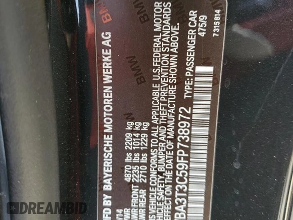 2015 BMW 4 Series 435i with VIN WBA3T3C59FP738972, listed as a Copart auction lot 50323265 with 131,982 mi miles and Salvage Title. Bid and sale history available at carsss.com. Image 12.