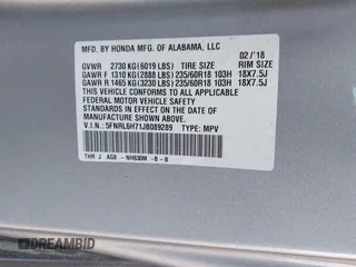 2018 Honda Odyssey EX-L with VIN 5FNRL6H71JB089289, listed as a IAAI auction lot 41813322 with 94,933 mi miles and . Bid and sale history available at DreamBid. Image 9.