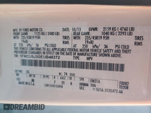2014 Ford Escape Titanium with VIN 1FMCU9JX0EUB48372, listed as a Copart auction lot 48600505 with 192,639 mi miles and Clean Title. Bid and sale history available at carsss.com. Image 13.