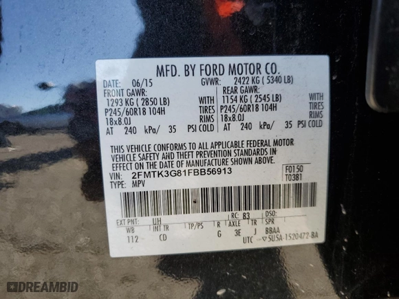 2015 Ford Edge SE with VIN 2FMTK3G81FBB56913, listed as a Copart auction lot 77714314 with 98,836 mi miles and Clean Title. Bid and sale history available at carsss.com. Image 13.
