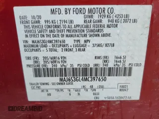 2021 Ford EcoSport SE z VIN MAJ6S3GL4MC397650, wystawiony jako Copart lot #55013075 z przebiegiem 35 714 mil mil oraz Szkoda całkowita • Salvage title. Historia ofert i sprzedaży dostępna na DreamBid. Obrazek 14.