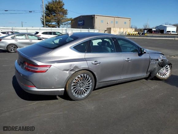 2023 Genesis Electrified G80 with VIN KMTGE4S15PU007043, listed as a Copart auction lot 45982565 with 5,021 mi miles and Non Repairable. Bid and sale history available at carsss.com. Image 3.