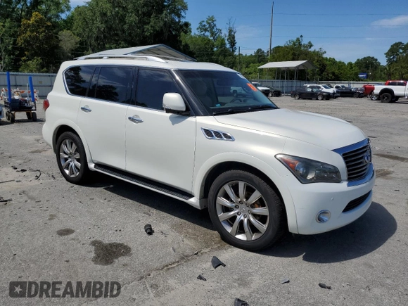 2012 Infiniti QX56 7-passenger with VIN JN8AZ2NF3C9518742, listed as a Copart auction lot 56838314 with 102,622 mi miles and Salvage Title. Bid and sale history available at carsss.com. Image 4.