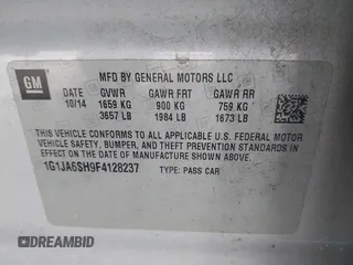 2015 Chevrolet Sonic LS with VIN 1G1JA6SH9F4128237, listed as a IAAI auction lot 41383896 with 215,524 mi miles and . Bid and sale history available at DreamBid. Image 9.