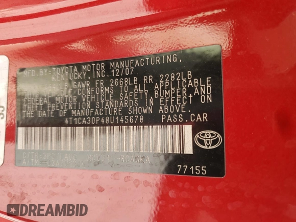 2008 Toyota Solara SE z VIN 4T1CA30P48U145678, wystawiony jako Copart lot #47493415 z przebiegiem 126 180 mil mil oraz Szkoda całkowita • Salvage title. Historia ofert i sprzedaży dostępna na DreamBid. Obrazek 12.