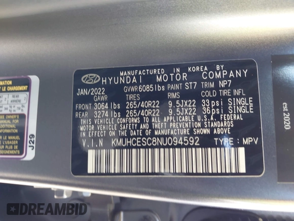 2022 Genesis GV80 Advanced Plus с VIN KMUHCESC8NU094592, выставлен на аукционе IAAI как лот 42554835 с пробегом 57 293 миль миль и . История ставок и продаж доступна на DreamBid. Изображение 9.