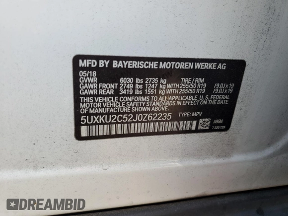 2018 BMW X6 xDrive35i with VIN 5UXKU2C52J0Z62235, listed as a Copart auction lot 76004803 with 72,379 mi miles. Bid and sale history available at carsss.com. Image 12.