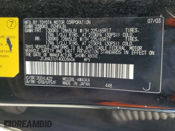 2004 Lexus RX 330 with VIN JTJHA31U140028606, listed as a Copart auction lot 49630705 with 206,589 mi miles and Salvage Title. Bid and sale history available at DreamBid. Image 14.