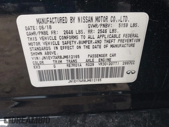 2018 Infiniti Q50 Sport with VIN JN1EV7AR8JM612165, listed as a IAAI auction lot 42007029 with 71,328 mi miles and . Bid and sale history available at carsss.com. Image 9.