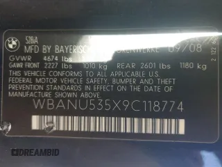 2009 BMW 5 Series 528i with VIN WBANU535X9C118774, listed as a Copart auction lot 85287694 with 200,607 mi miles and Salvage Title. Bid and sale history available at carsss.com. Image 12.