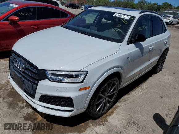 2018 Audi Q3 Premium Plus with VIN WA1HCCFS6JR029224, listed as a Copart auction lot 50457203 with 59,217 mi miles. Bid and sale history available at carsss.com. Image 1.