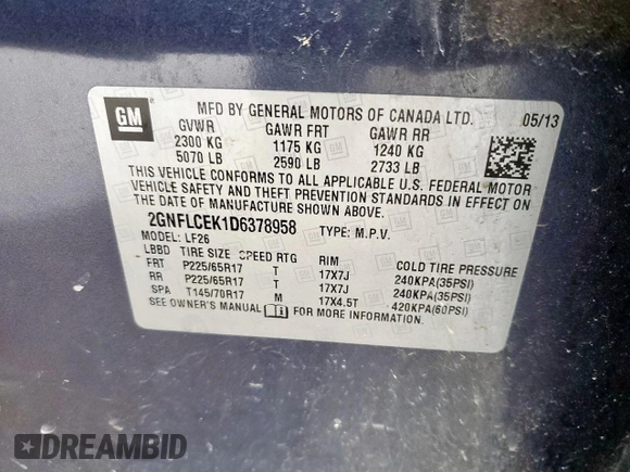 2013 Chevrolet Equinox LS z VIN 2GNFLCEK1D6378958, wystawiony jako Copart lot #58712255 z przebiegiem 170 874 mil mil oraz Czysty tytuł • Clean title. Historia ofert i sprzedaży dostępna na DreamBid. Obrazek 13.
