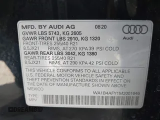 2021 Audi SQ5 Premium Plus z VIN WA1B4AFY1M2001646, wystawiony jako IAAI lot #42227378 z przebiegiem 48 525 mil mil oraz . Historia ofert i sprzedaży dostępna na DreamBid. Obrazek 9.