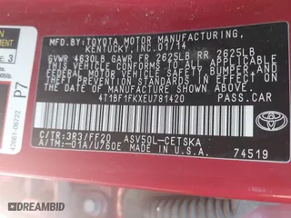 2014 Toyota Camry L with VIN 4T1BF1FKXEU781420, listed as a IAAI auction lot 41658212 with 293,283 mi miles. Bid and sale history available at carsss.com. Image 9.