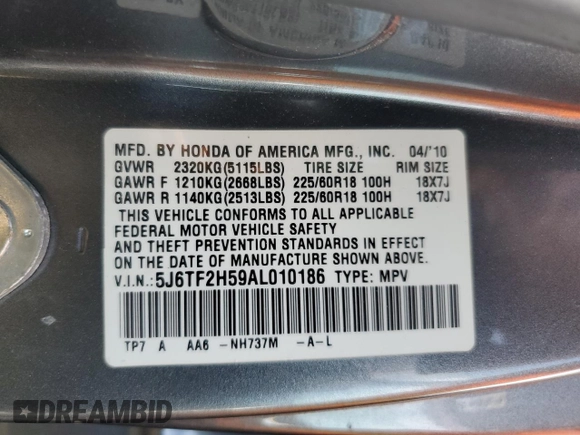 2010 Honda Accord Crosstour EX-L with VIN 5J6TF2H59AL010186, listed as a Copart auction lot 79893584 with 144,792 mi miles and Salvage Title. Bid and sale history available at carsss.com. Image 15.