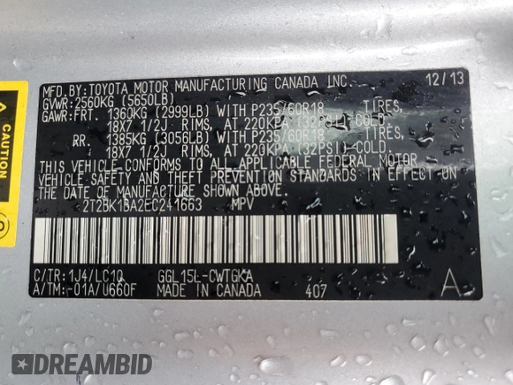 2014 Lexus RX 350 with VIN 2T2BK1BA2EC241663, listed as a Copart auction lot 50496875 with 148,131 mi miles and Clean Title. Bid and sale history available at DreamBid. Image 14.