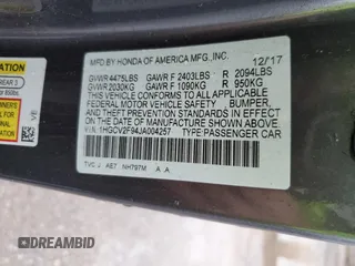 2018 Honda Accord Touring with VIN 1HGCV2F94JA004257, listed as a Copart auction lot 80640974 with Not provided miles and Salvage title. Bid and sale history available at DreamBid. Image 14.