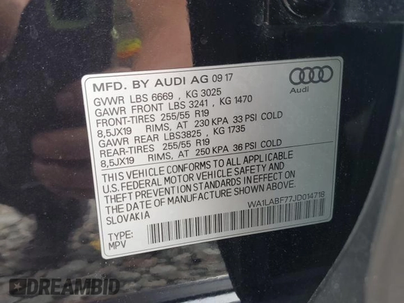 2018 Audi Q7 Premium Plus with VIN WA1LABF77JD014718, listed as a Copart auction lot 63230515 with 119,063 mi miles and Clean title. Bid and sale history available at DreamBid. Image 13.