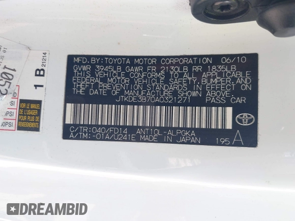 2010 Scion tC z VIN JTKDE3B70A0321271, wystawiony jako IAAI lot #42461229 z przebiegiem 181 319 mil mil oraz . Historia ofert i sprzedaży dostępna na DreamBid. Obrazek 9.