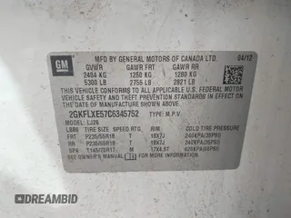 2012 GMC Terrain SLT-2 with VIN 2GKFLXE57C6345752, listed as a IAAI auction lot 41755401 with 240,081 mi miles and . Bid and sale history available at DreamBid. Image 9.