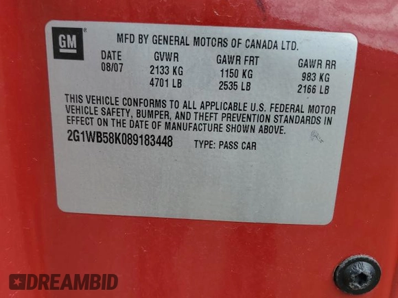 2008 Chevrolet Impala LS with VIN 2G1WB58K089183448, listed as a Copart auction lot 58605805 with 228,509 mi miles and Clean title. Bid and sale history available at DreamBid. Image 12.