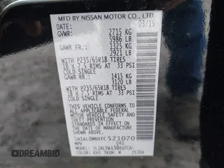 2015 Infiniti QX60 with VIN 5N1AL0MNXFC521070, listed as a IAAI auction lot 41967376 with 186,781 mi miles. Bid and sale history available at carsss.com. Image 9.