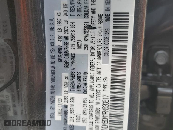 2024 Mazda CX-30 S Premium z VIN 3MVDMBDM1RM630617, wystawiony jako Copart lot #54355095 z przebiegiem 9 634 mil mil oraz Szkoda całkowita • Salvage title. Historia ofert i sprzedaży dostępna na DreamBid. Obrazek 13.