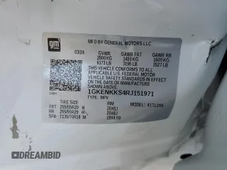 2024 GMC Acadia FWD Elevation z VIN 1GKENKKS4RJ151971, wystawiony jako Copart lot #74977614 z przebiegiem 2296 mil mil oraz Szkoda całkowita • Salvage title. Historia ofert i sprzedaży dostępna na DreamBid. Obrazek 13.