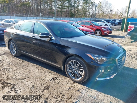 2018 Genesis G80 3.8L with VIN KMHGN4JE5JU245545, listed as a IAAI auction lot 41413528 with 65,707 mi miles. Bid and sale history available at carsss.com. Image 1.