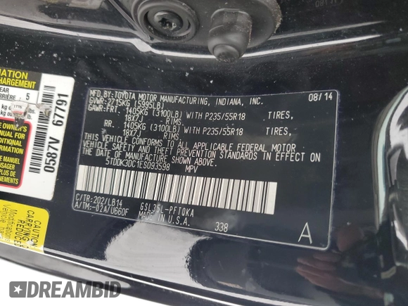 2014 Toyota Sienna Ltd with VIN 5TDDK3DC1ES093598, listed as a Copart auction lot 46439145 with 135,858 mi miles and Salvage Title. Bid and sale history available at carsss.com. Image 15.