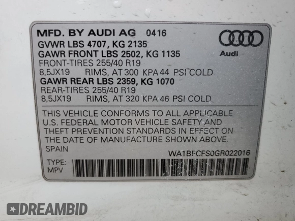 2016 Audi Q3 Premium Plus z VIN WA1BFCFS0GR022016, wystawiony jako Copart lot #54386205 z przebiegiem 86 445 mil mil oraz Szkoda całkowita • Salvage title. Historia ofert i sprzedaży dostępna na DreamBid. Obrazek 13.