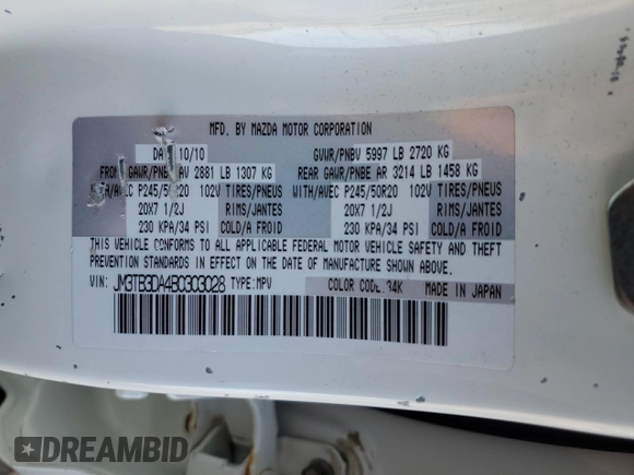 2011 Mazda CX-9 Grand Touring with VIN JM3TB3DA4B0303028, listed as a Copart auction lot 47797025 with 142,017 mi miles and Salvage Title. Bid and sale history available at carsss.com. Image 16.
