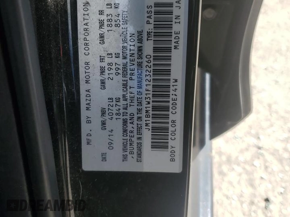 2015 Mazda 3 S Grand Touring with VIN JM1BM1W31F1232260, listed as a Copart auction lot 52382145 with 158,986 mi miles and Salvage Title. Bid and sale history available at DreamBid. Image 12.