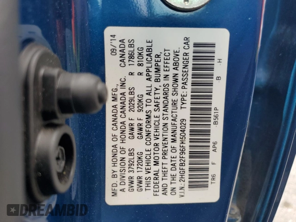 2015 Honda Civic Sedan EX-L with VIN 2HGFB2F96FH504029, listed as a Copart auction lot 66495164 with 142,837 mi miles and Salvage Title. Bid and sale history available at carsss.com. Image 12.