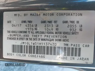 2017 Mazda 6 Grand Touring with VIN JM1GL1W51H1137470, listed as a IAAI auction lot 41872756 with 132,564 mi miles. Bid and sale history available at carsss.com. Image 9.