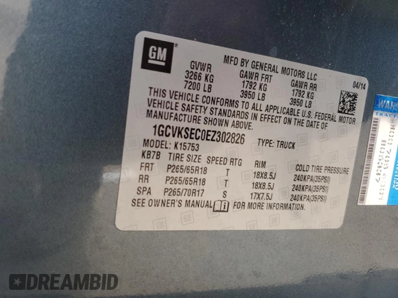 2014 Chevrolet Silverado 1500 LTZ with VIN 1GCVKSEC0EZ302826, listed as a Copart auction lot 53662325 with 62,416 mi miles and Salvage Title. Bid and sale history available at DreamBid. Image 12.