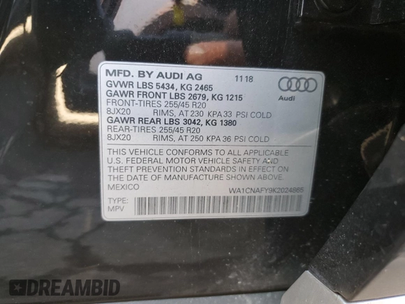 2019 Audi Q5 Prestige with VIN WA1CNAFY9K2024865, listed as a Copart auction lot 89403425 with 29,707 mi miles and Salvage Title. Bid and sale history available at carsss.com. Image 12.