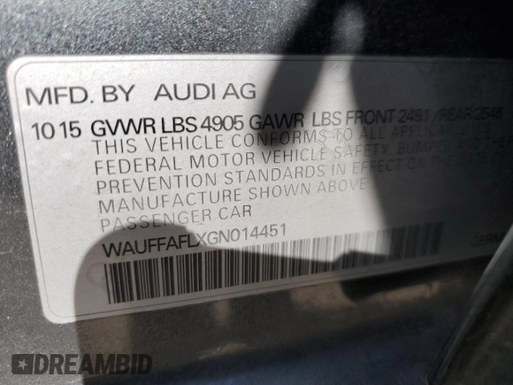 2016 Audi A4 Premium Plus z VIN WAUFFAFLXGN014451, wystawiony jako Copart lot #53848125 z przebiegiem 115 388 mil mil oraz Szkoda całkowita • Salvage title. Historia ofert i sprzedaży dostępna na DreamBid. Obrazek 12.