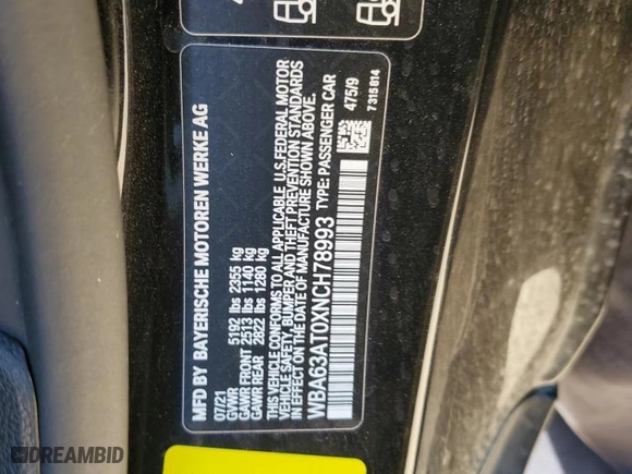2022 BMW 4 Series M440i xDrive with VIN WBA63AT0XNCH78993, listed as a Copart auction lot 77473204 with 0 mi miles and Salvage Title. Bid and sale history available at carsss.com. Image 12.